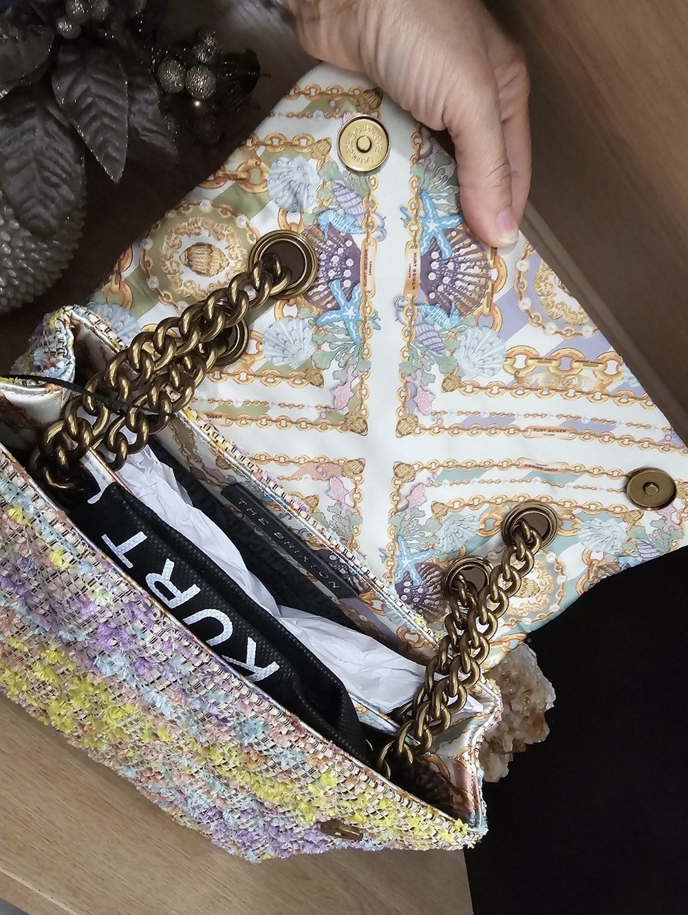 Kurt Geiger London Brixton Mixed Media Tweed Shoulder Bag with Gold Chain. - Picture 11 of 13